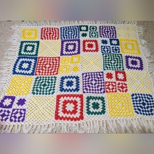 Colorful Vintage Crochet Patchwork Blanket